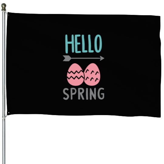 Hello Spring - Spring Design with Easter Eggs House Flags
