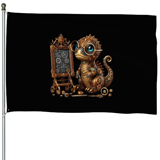 Steampunk Dragon Cute Baby Steampunk Dragon Art House Flags