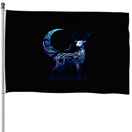 Celestial Deer Under Starry Night Moon House Flags