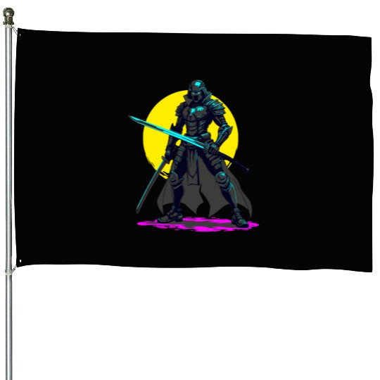 Cyberpunk Armored Samurai Neon Warrior Art House Flags