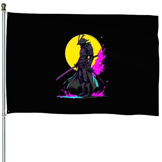 Cyberpunk Samurai Warrior Neon Art Design House Flags