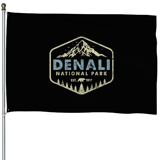 Retro Denali National Park Mountains Nature Hiking House Flags