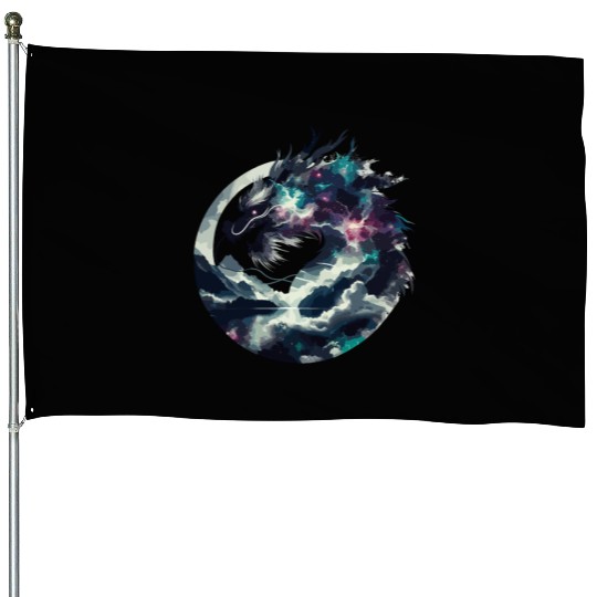 Zen Black Chinese Dragon House Flags