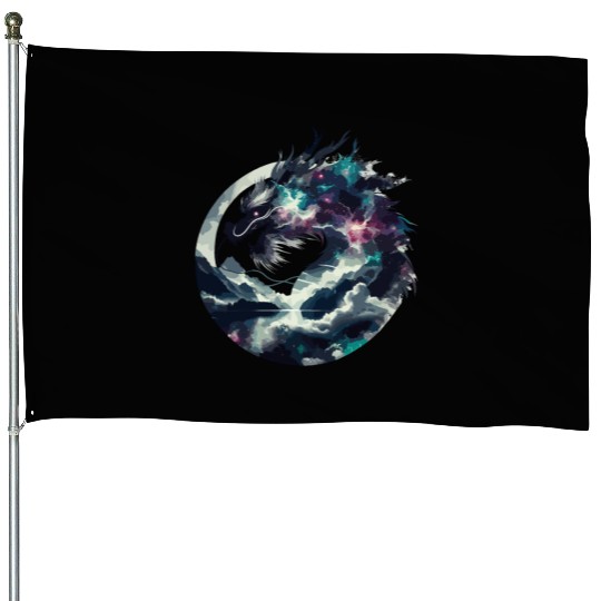 Zen Black Chinese Dragon House Flags