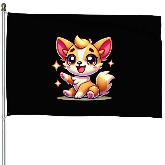 Charming Fox Cub Cartoon Design House Flags