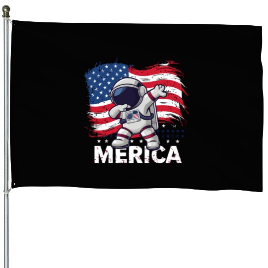 Merica Astronaut Adventure Dab with American Flag House Flags
