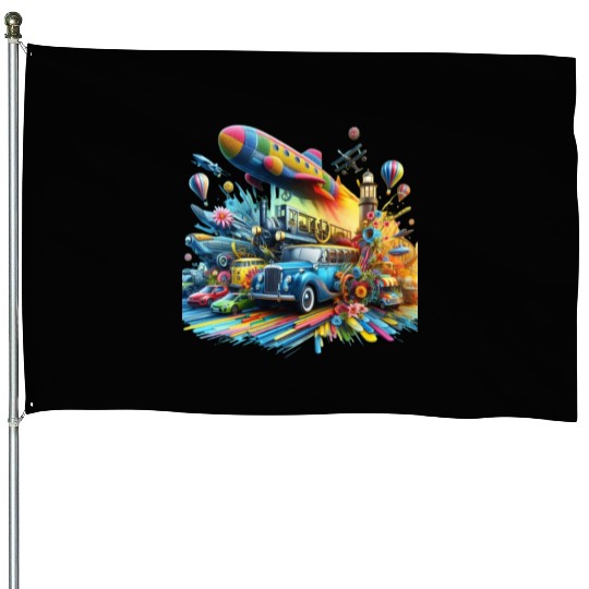 Multi-Colored Vehicles House Flags