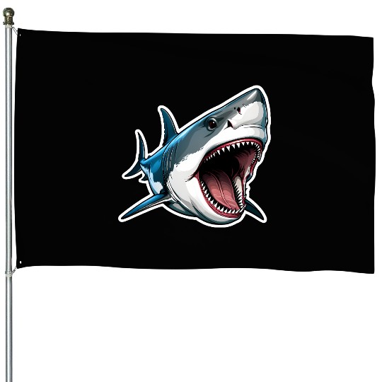 Big White Shark Attack House Flags