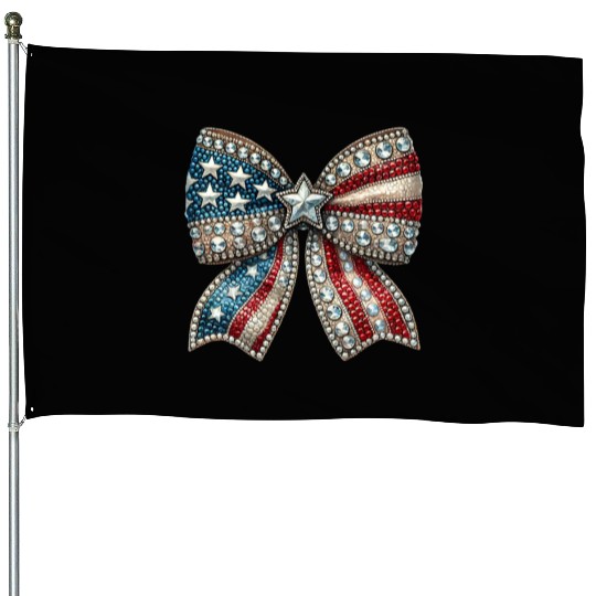 Patriotic Rhinestone Bow House Flags