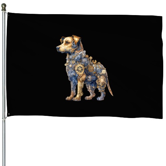 Steampunk Fantasy Labrador Puppy Dog House Flags