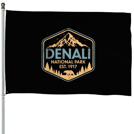Retro Denali National Park Mountains Nature House Flags
