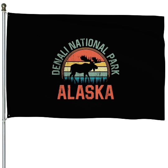 Denali National Park Alaska Moose Hiking Nature House Flags