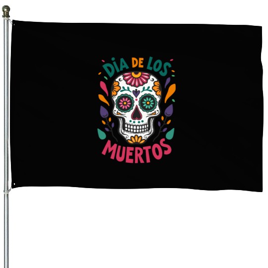 Mexico Día de los Muertos Skull House Flags