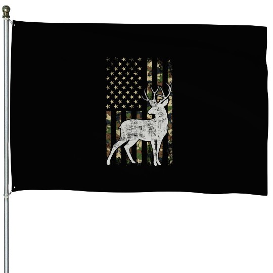 Whitetail Buck Deer Hunting American Camouflage House Flags