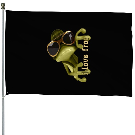 i love frog funny frog design House Flags