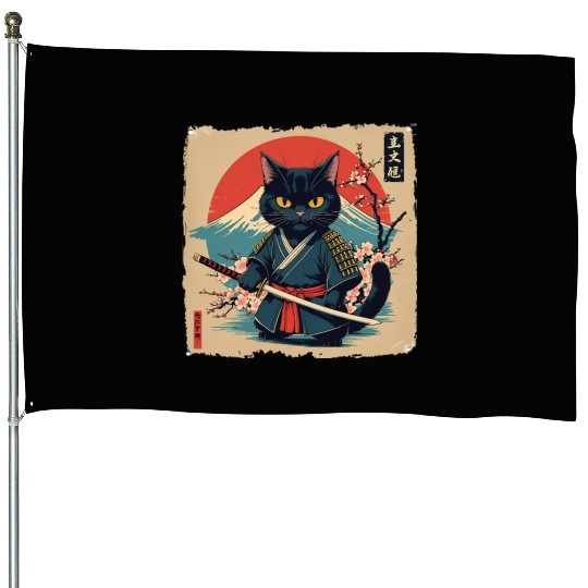 samurai cat House Flags