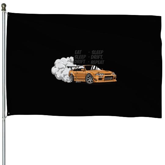 Eat Sleep Drift Repeat House Flags – Neon JDM Car Raci