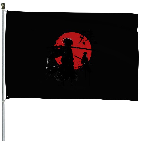Shadow Samurai Warriors Under Blood Moon House Flags