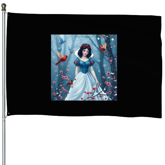 Snow White fantasy with birds. House Flags