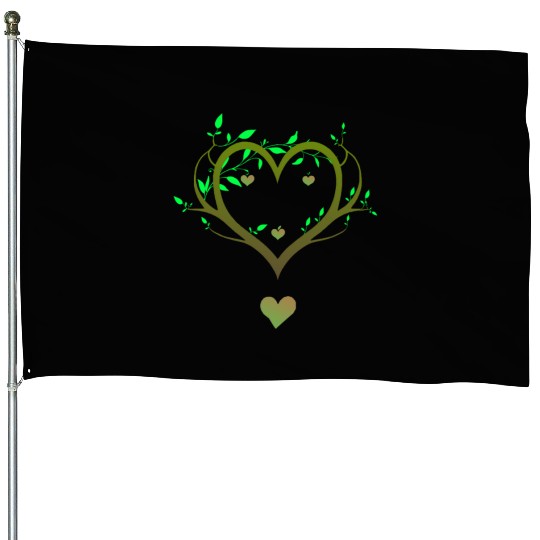 Nature Heart Tree | Green Love Botanical Art House Flags