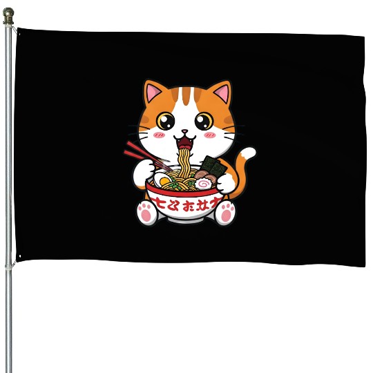 Kawaii Ramen Cat House Flags