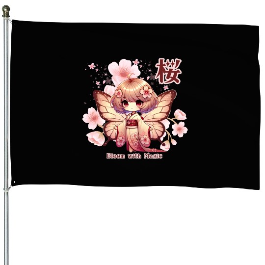 Bloom with Magic - Kawaii Sakura Fairy House Flags