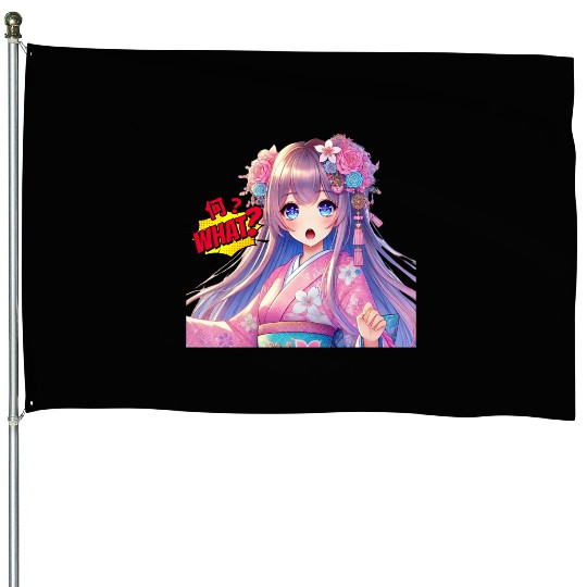 Kawaii Kimono Girl House Flags