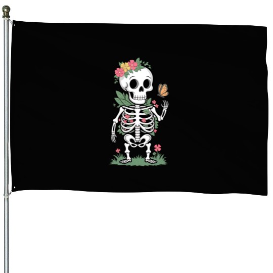 Floral Skull Embrace House Flags