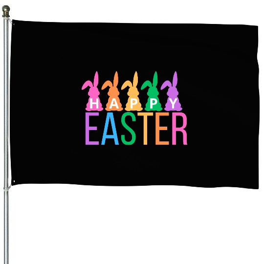 Colorful Easter Bunny Greeting House Flags