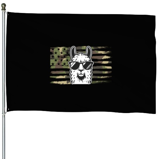 Llama Camouflage US Flag Llama House Flags