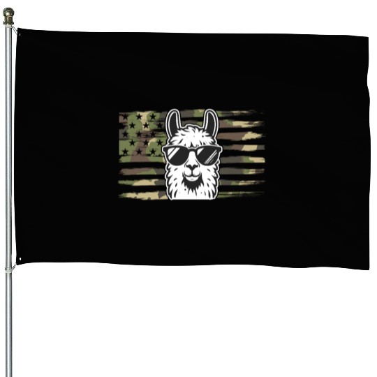 Llama Camouflage US Flag Llama House Flags