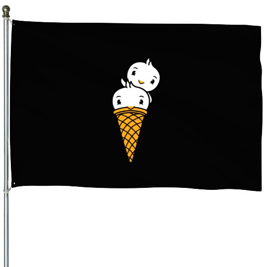 Two Birds Ice Cream Waffle Scoops Greeting Waving House Flags