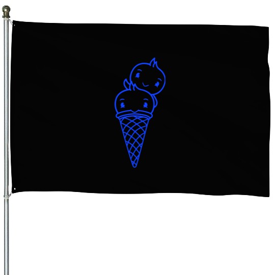 Two Birds Ice Cream Waffle Scoops Greeting Waving House Flags