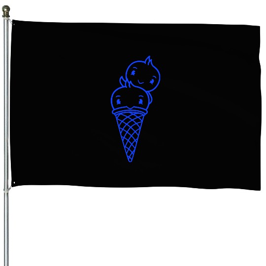 Two Birds Ice Cream Waffle Scoops Greeting Waving House Flags