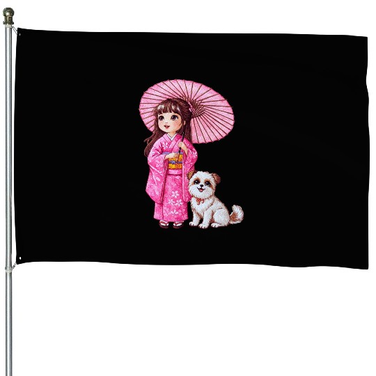 Kimono Girl & Her Loyal Pup House Flags