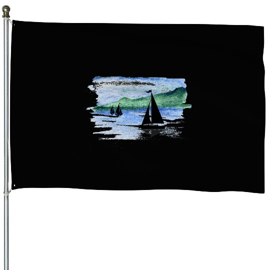 Watercolor Boats House Flags