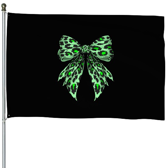 Coquette Bow Cheetah Animal Pattern Lime Green House Flags