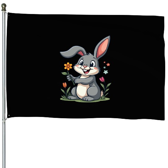 Funny Easter Bunny Cute Bunny Easter House Flags