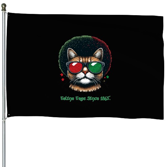 Feline Free Since 1865, Afro Cat Juneteenth Design House Flags
