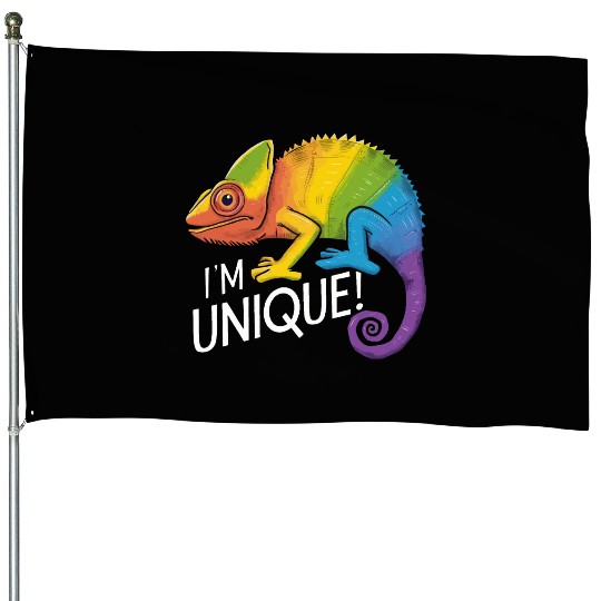 Rainbow Chameleon - "I'm Unique!" Colorful Animal House Flags