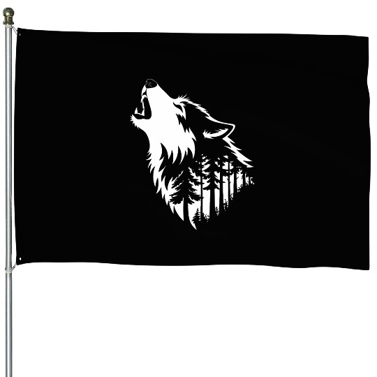 Howling Wolf & Forest Silhouette House Flags