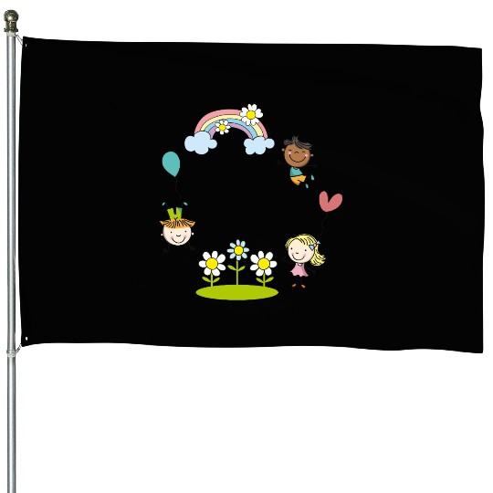 Children of the Earth with Rainbow Flowers Balloon House Flags