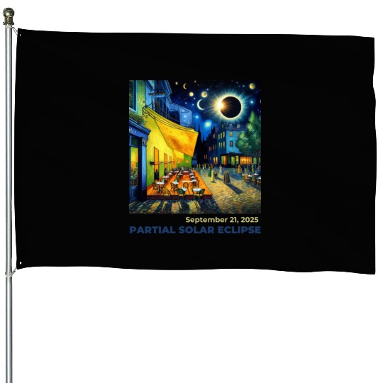 Partial Solar Eclipse Night Scene Art September House Flags