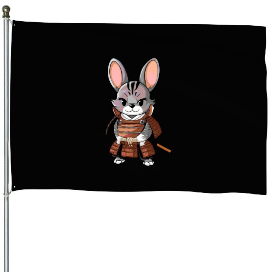 Cute Samurai Rabbit Cartoon Illustration House Flags