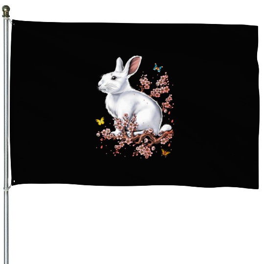Rabbit Cherry Blossom FULL House Flags