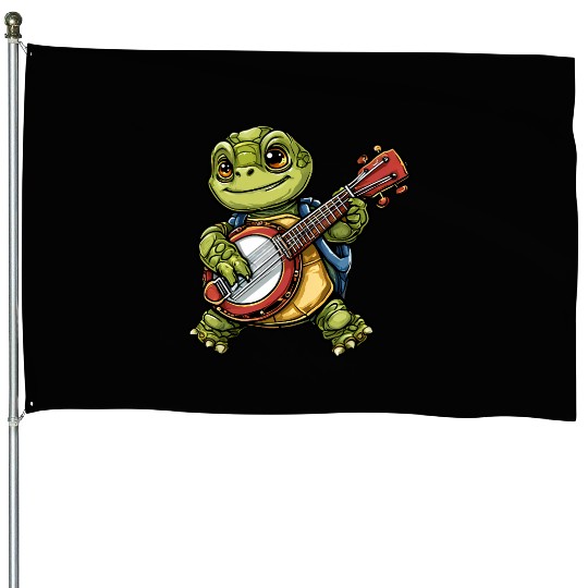 Turtle with a Guitar House Flags