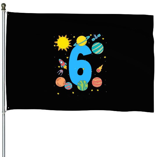 Space Themed Number 6 Birthday Adventure House Flags