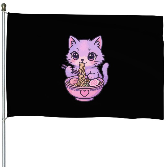 Kawaii Cat Ramen House Flags