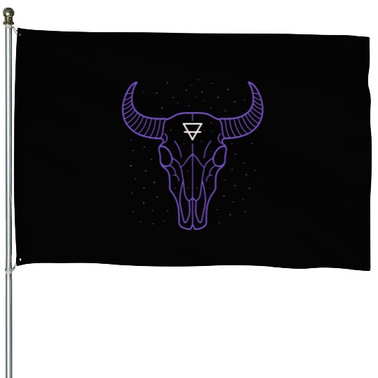 Earth Symbol Bull Skull | Mystic Minimal Art House Flags