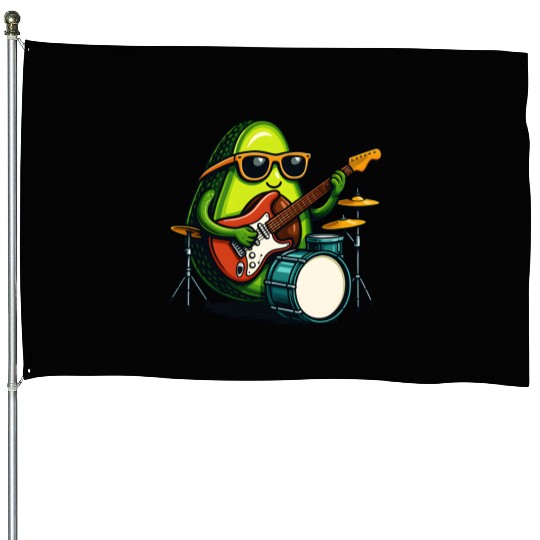 Rockin Avocado Musician Funny Graphic House Flags